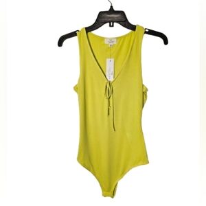 Live In The Moment Neon Green Sleeveless Bodysuit Women's Size Medium NWT